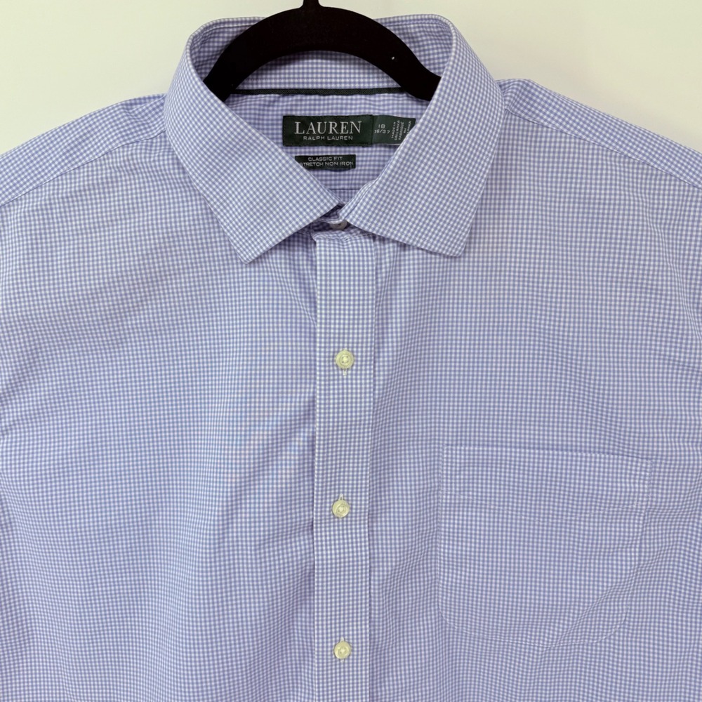 Lauren Ralph Lauren Mens Dress Shirt 18 36/37 Purple Gingham Classic Fit Stretch - Picture 4 of 15
